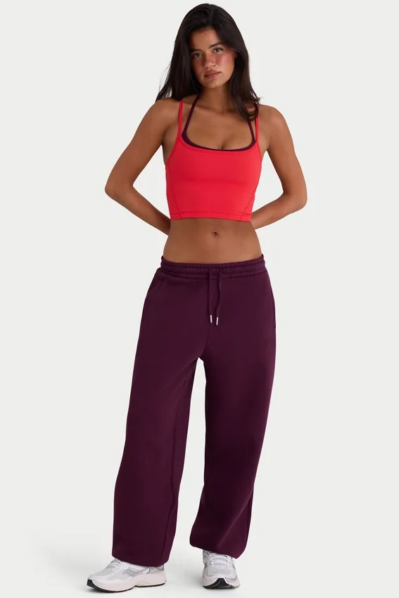 Brushed Cotton Jersey Mid-Rise Relaxed Joggers in Burgundy Brushed Cotton Jersey Mid-Rise Relaxed Joggers in Burgundy