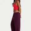 Brushed Cotton Jersey Mid-Rise Relaxed Joggers in Burgundy Brushed Cotton Jersey Mid-Rise Relaxed Joggers in Burgundy