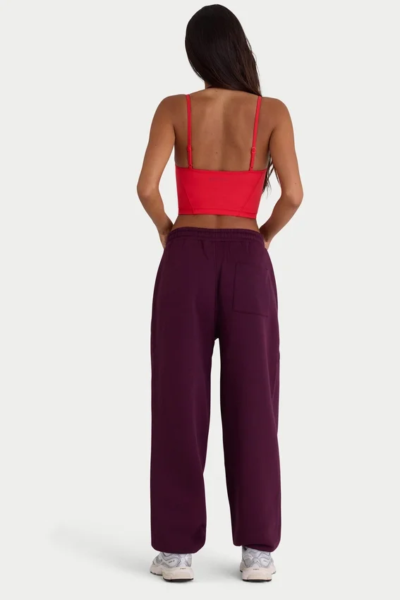 Brushed Cotton Jersey Mid-Rise Relaxed Joggers in Burgundy Brushed Cotton Jersey Mid-Rise Relaxed Joggers in Burgundy