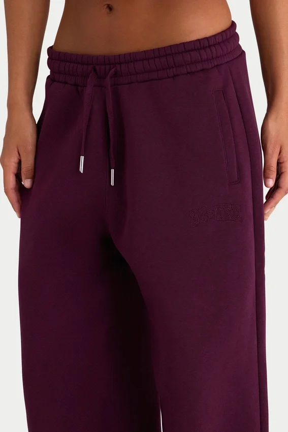 Brushed Cotton Jersey Mid-Rise Relaxed Joggers in Burgundy Brushed Cotton Jersey Mid-Rise Relaxed Joggers in Burgundy