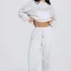 Brushed Cotton Jersey Mid-Rise Relaxed Joggers in Grey Marl Brushed Cotton Jersey Mid-Rise Relaxed Joggers in Grey Marl