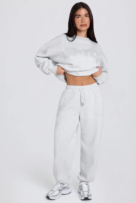 Brushed Cotton Jersey Mid-Rise Relaxed Joggers in Grey Marl Brushed Cotton Jersey Mid-Rise Relaxed Joggers in Grey Marl