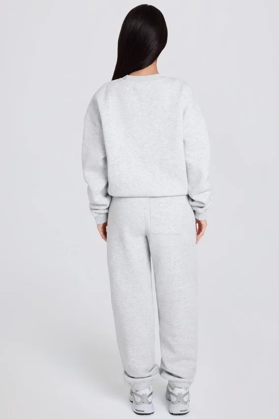 Brushed Cotton Jersey Mid-Rise Relaxed Joggers in Grey Marl Brushed Cotton Jersey Mid-Rise Relaxed Joggers in Grey Marl