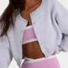 Brushed Jersey Button-Up Cropped Cardigan in Grey Marl Brushed Jersey Button-Up Cropped Cardigan in Grey Marl