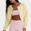 Brushed Jersey Button-Up Cropped Cardigan in Soft Yellow Brushed Jersey Button-Up Cropped Cardigan in Soft Yellow