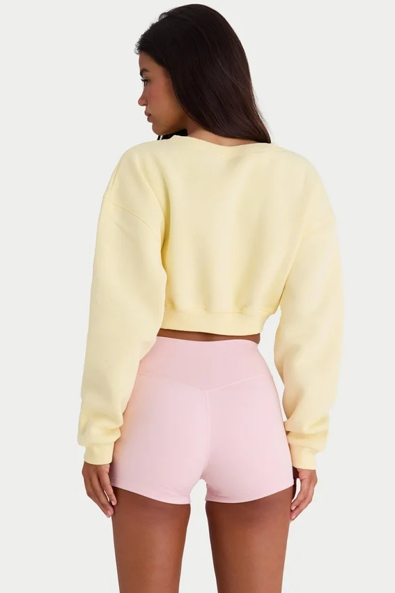 Brushed Jersey Button-Up Cropped Cardigan in Soft Yellow Brushed Jersey Button-Up Cropped Cardigan in Soft Yellow