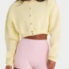 Brushed Jersey Button-Up Cropped Cardigan in Soft Yellow Brushed Jersey Button-Up Cropped Cardigan in Soft Yellow