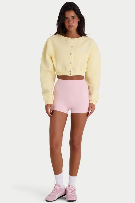Brushed Jersey Button-Up Cropped Cardigan in Soft Yellow Brushed Jersey Button-Up Cropped Cardigan in Soft Yellow