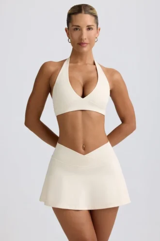 Brushed Jersey Crossover Mini Skort in Ivory Marl Brushed Jersey Crossover Mini Skort in Ivory Marl