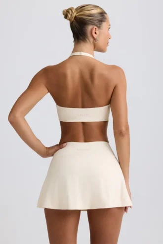 Brushed Jersey Crossover Mini Skort in Ivory Marl Brushed Jersey Crossover Mini Skort in Ivory Marl