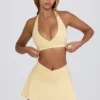 Brushed Jersey Crossover Mini Skort in Lemon Marl Brushed Jersey Crossover Mini Skort in Lemon Marl