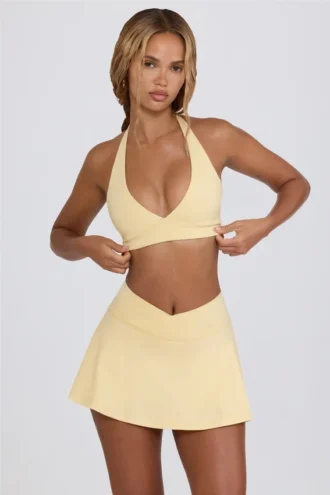 Brushed Jersey Crossover Mini Skort in Lemon Marl Brushed Jersey Crossover Mini Skort in Lemon Marl
