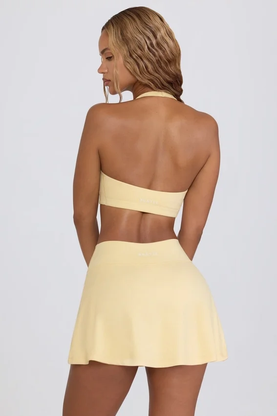Brushed Jersey Crossover Mini Skort in Lemon Marl Brushed Jersey Crossover Mini Skort in Lemon Marl