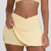 Brushed Jersey Crossover Mini Skort in Lemon Marl Brushed Jersey Crossover Mini Skort in Lemon Marl