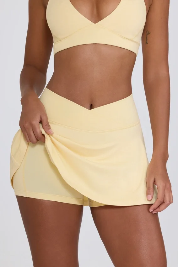 Brushed Jersey Crossover Mini Skort in Lemon Marl Brushed Jersey Crossover Mini Skort in Lemon Marl