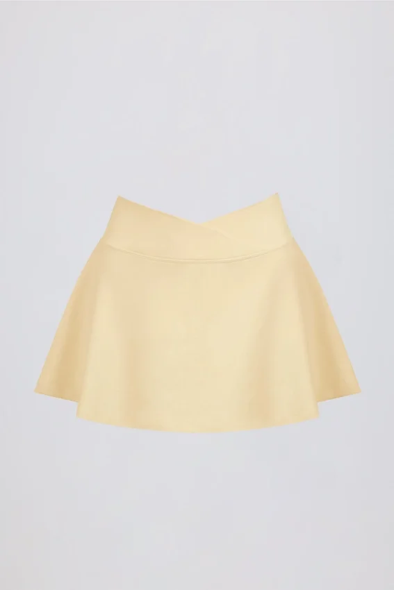 Brushed Jersey Crossover Mini Skort in Lemon Marl Brushed Jersey Crossover Mini Skort in Lemon Marl