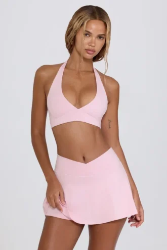 Brushed Jersey Crossover Mini Skort in Pale Pink Marl Brushed Jersey Crossover Mini Skort in Pale Pink Marl