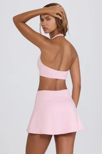 Brushed Jersey Crossover Mini Skort in Pale Pink Marl Brushed Jersey Crossover Mini Skort in Pale Pink Marl