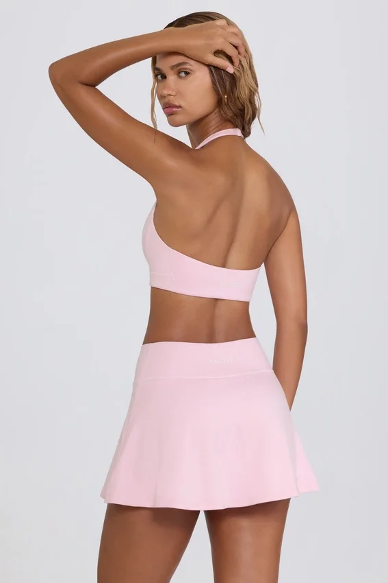 Brushed Jersey Crossover Mini Skort in Pale Pink Marl Brushed Jersey Crossover Mini Skort in Pale Pink Marl