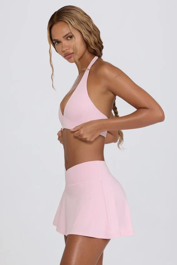 Brushed Jersey Crossover Mini Skort in Pale Pink Marl Brushed Jersey Crossover Mini Skort in Pale Pink Marl
