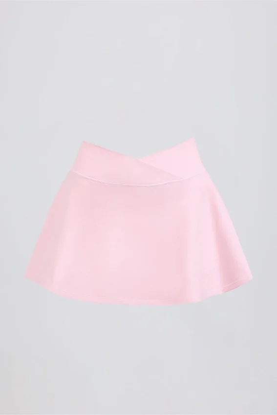 Brushed Jersey Crossover Mini Skort in Pale Pink Marl Brushed Jersey Crossover Mini Skort in Pale Pink Marl