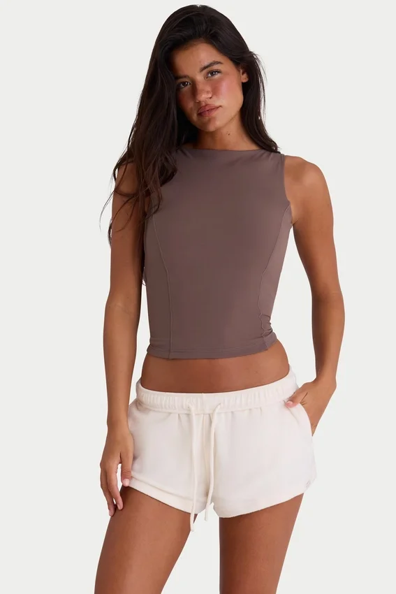 Brushed Jersey Elasticated Mini Shorts in Ecru Brushed Jersey Elasticated Mini Shorts in Ecru