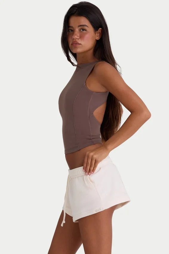 Brushed Jersey Elasticated Mini Shorts in Ecru Brushed Jersey Elasticated Mini Shorts in Ecru