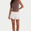 Brushed Jersey Elasticated Mini Shorts in Ecru Brushed Jersey Elasticated Mini Shorts in Ecru