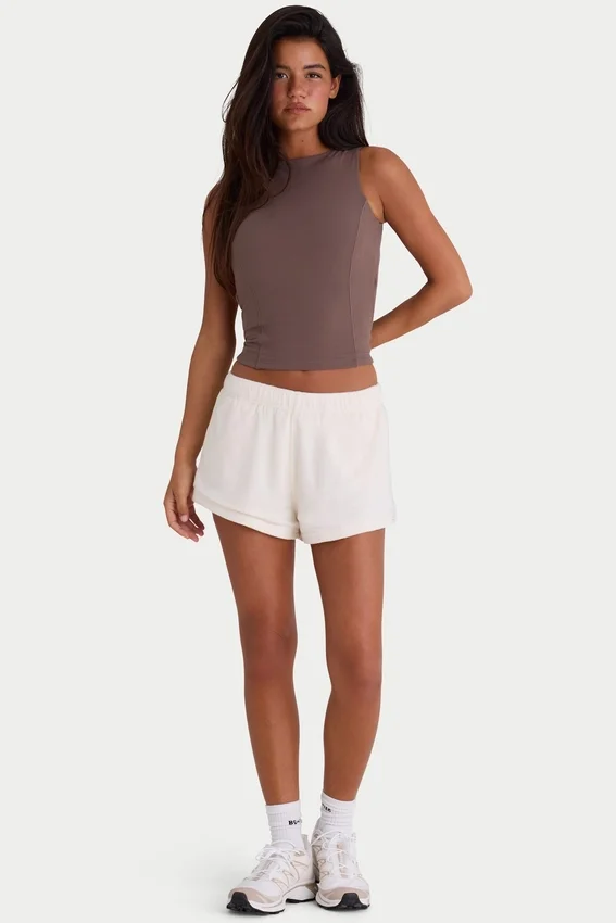 Brushed Jersey Elasticated Mini Shorts in Ecru Brushed Jersey Elasticated Mini Shorts in Ecru