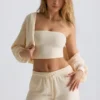 Brushed Jersey Hooded Cropped Shrug in Ecru Brushed Jersey Hooded Cropped Shrug in Ecru