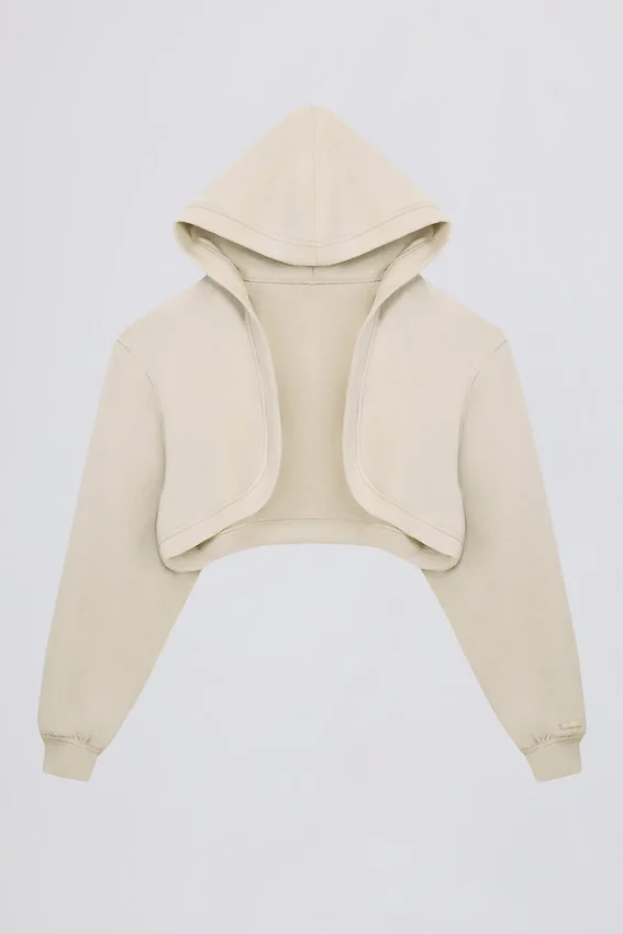 Brushed Jersey Hooded Cropped Shrug in Ecru Brushed Jersey Hooded Cropped Shrug in Ecru