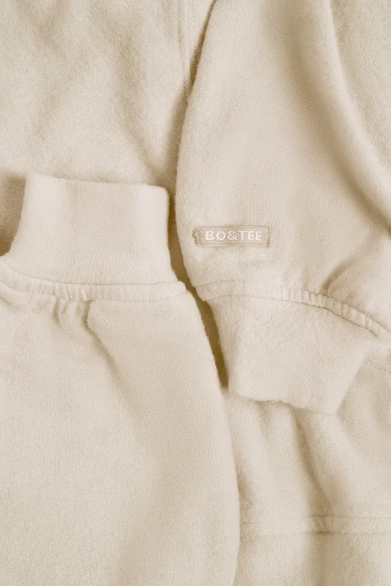 Brushed Jersey Hooded Cropped Shrug in Ecru Brushed Jersey Hooded Cropped Shrug in Ecru
