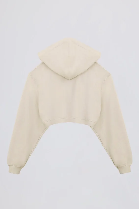Brushed Jersey Hooded Cropped Shrug in Ecru Brushed Jersey Hooded Cropped Shrug in Ecru