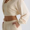 Brushed Jersey Hooded Cropped Shrug in Ecru Brushed Jersey Hooded Cropped Shrug in Ecru
