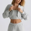 Brushed Jersey Hooded Cropped Shrug in Fog Grey Brushed Jersey Hooded Cropped Shrug in Fog Grey