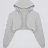 Brushed Jersey Hooded Cropped Shrug in Fog Grey Brushed Jersey Hooded Cropped Shrug in Fog Grey