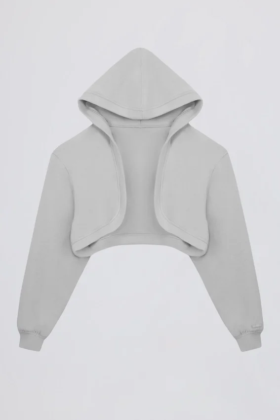 Brushed Jersey Hooded Cropped Shrug in Fog Grey Brushed Jersey Hooded Cropped Shrug in Fog Grey