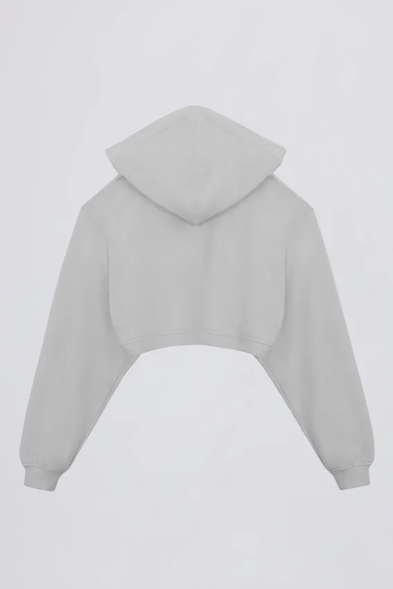 Brushed Jersey Hooded Cropped Shrug in Fog Grey Brushed Jersey Hooded Cropped Shrug in Fog Grey