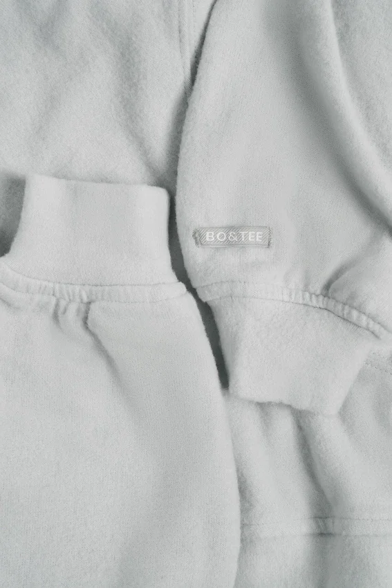 Brushed Jersey Hooded Cropped Shrug in Fog Grey Brushed Jersey Hooded Cropped Shrug in Fog Grey