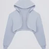 Brushed Jersey Hooded Cropped Shrug in Soft Blue Brushed Jersey Hooded Cropped Shrug in Soft Blue