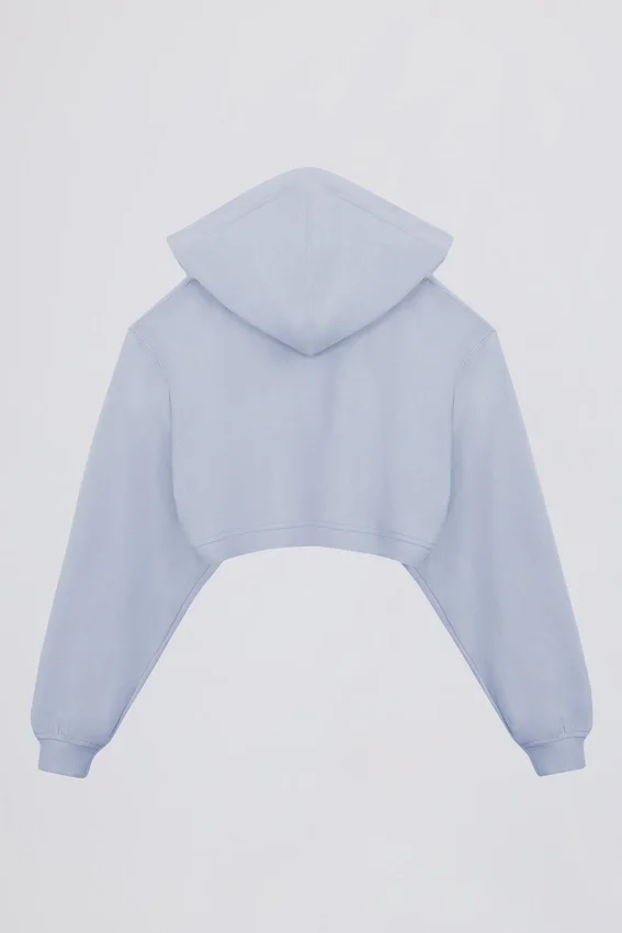 Brushed Jersey Hooded Cropped Shrug in Soft Blue Brushed Jersey Hooded Cropped Shrug in Soft Blue
