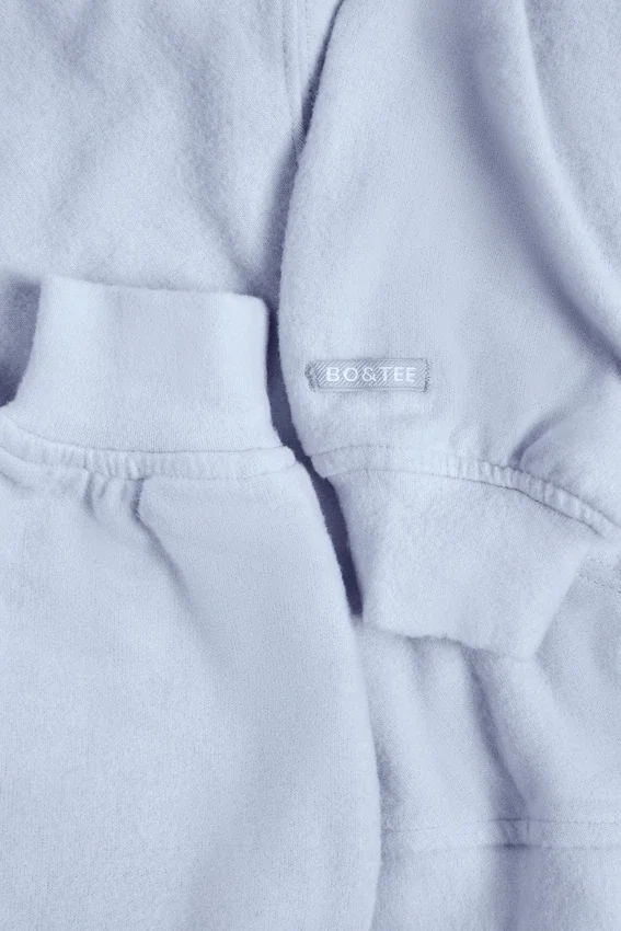 Brushed Jersey Hooded Cropped Shrug in Soft Blue Brushed Jersey Hooded Cropped Shrug in Soft Blue