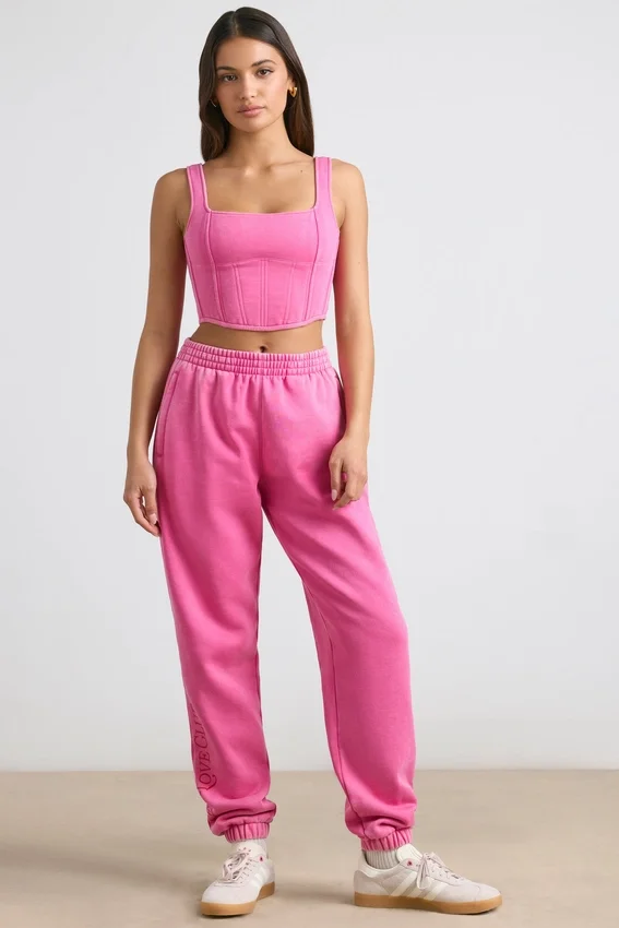Brushed Jersey Oversized Joggers in Hot Pink Brushed Jersey Oversized Joggers in Hot Pink