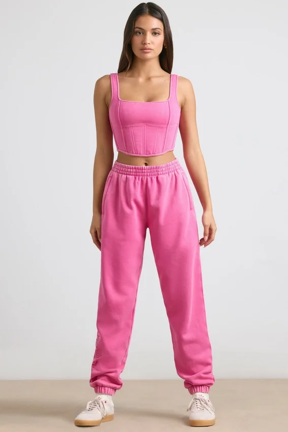 Brushed Jersey Oversized Joggers in Hot Pink Brushed Jersey Oversized Joggers in Hot Pink