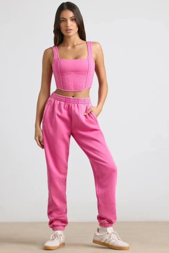 Brushed Jersey Oversized Joggers in Hot Pink Brushed Jersey Oversized Joggers in Hot Pink