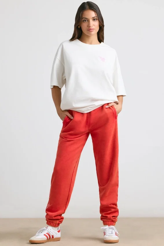 Brushed Jersey Oversized Joggers in Red Brushed Jersey Oversized Joggers in Red