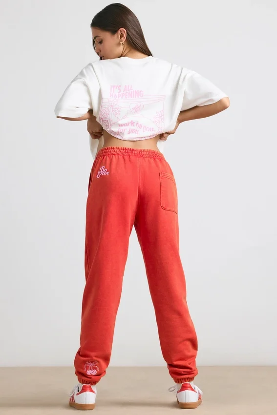 Brushed Jersey Oversized Joggers in Red Brushed Jersey Oversized Joggers in Red
