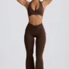 Brushed Jersey Ruched Flared Trousers in Pecan Marl Brushed Jersey Ruched Flared Trousers in Pecan Marl