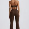 Brushed Jersey Ruched Flared Trousers in Pecan Marl Brushed Jersey Ruched Flared Trousers in Pecan Marl