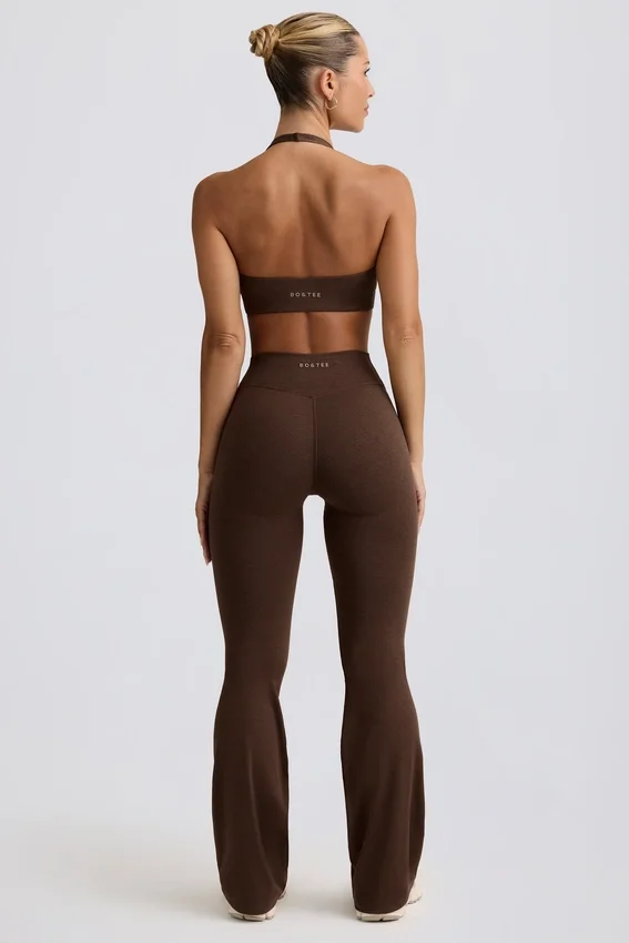 Brushed Jersey Ruched Flared Trousers in Pecan Marl Brushed Jersey Ruched Flared Trousers in Pecan Marl